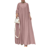 Elegant Vintage Abaya - Long Sleeve Pleated Casual Dress