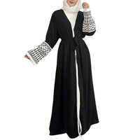 Elegant Open Front Abaya with Tassel Embroidery – Long Sleeve Maxi Cardigan Dress for Women