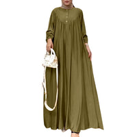 Elegant Vintage Abaya - Long Sleeve Pleated Casual Dress