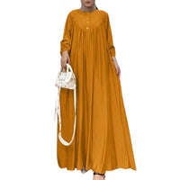 Elegant Vintage Abaya - Long Sleeve Pleated Casual Dress