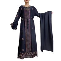 Elegant Long Sleeve Dashiki Abaya with Diamond Work and Scarf Hijab