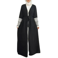 Elegant Open Front Abaya with Tassel Embroidery – Long Sleeve Maxi Cardigan Dress for Women