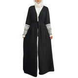 Elegant Open Front Abaya with Tassel Embroidery – Long Sleeve Maxi Cardigan Dress for Women