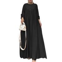 Elegant Vintage Abaya - Long Sleeve Pleated Casual Dress