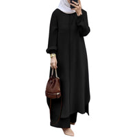 Chic Modern Abaya Set – Long Sleeve Top and Casual Pants Suit for Women (4 Colors)