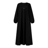 Elegant Vintage Abaya - Long Sleeve Pleated Casual Dress