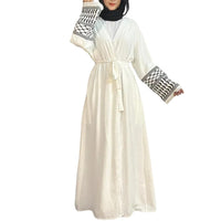 Elegant Open Front Abaya with Tassel Embroidery – Long Sleeve Maxi Cardigan Dress for Women