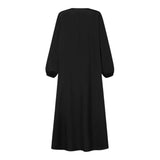 Elegant Vintage Abaya - Long Sleeve Pleated Casual Dress