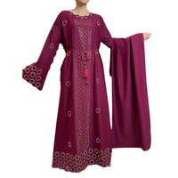 Elegant Long Sleeve Dashiki Abaya with Diamond Work and Scarf Hijab