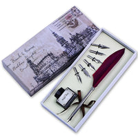 Vintage Feather Quill Dip Pen Set with 6 Nibs and Ink - Perfect Calligraphy Gift Box