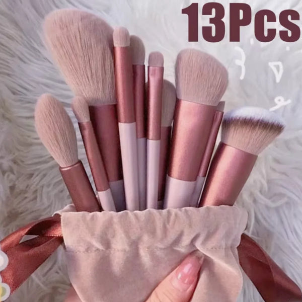 13-Piece Professional Makeup Brush Set - Includes Eye Shadow, Foundation & Blush Brushes with Cosmetic Bag