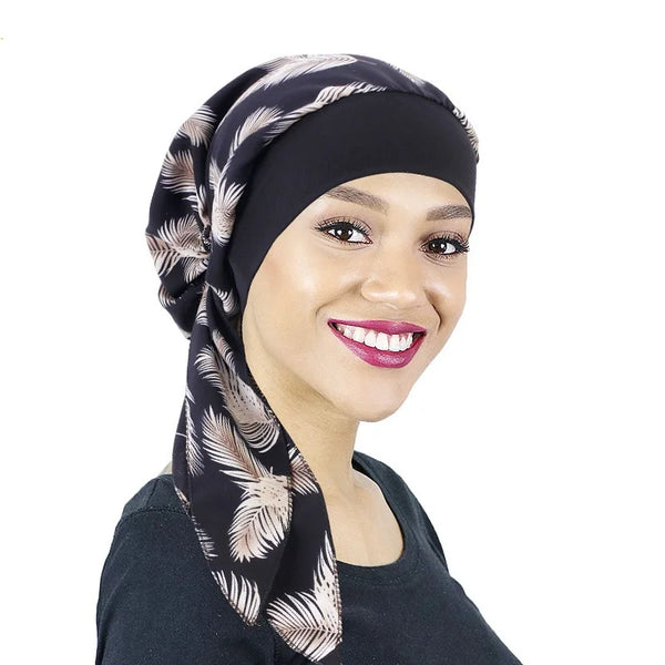 Elegant Pre-Tied Turban Cap for Ladies with Floral Print – Versatile Hijab, Hair Loss Scarf (Available in 12 Colors)