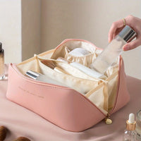 Luxury Makeup Organizer Bag – Durable PU Leather Cosmetic Case with Zipper