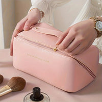 Luxury Makeup Organizer Bag – Durable PU Leather Cosmetic Case with Zipper