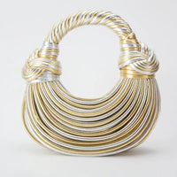 Chic Designer Handwoven Noodle Bag - Luxury Gold & Silver Evening Clutch for Women