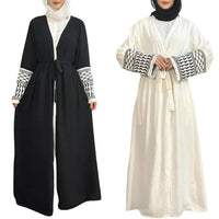 Elegant Open Front Abaya with Tassel Embroidery – Long Sleeve Maxi Cardigan Dress for Women